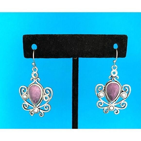 EF# Spectacular Purple Jade & Sterling 925 Silver Dangle Earrings - Picture 3 of 13